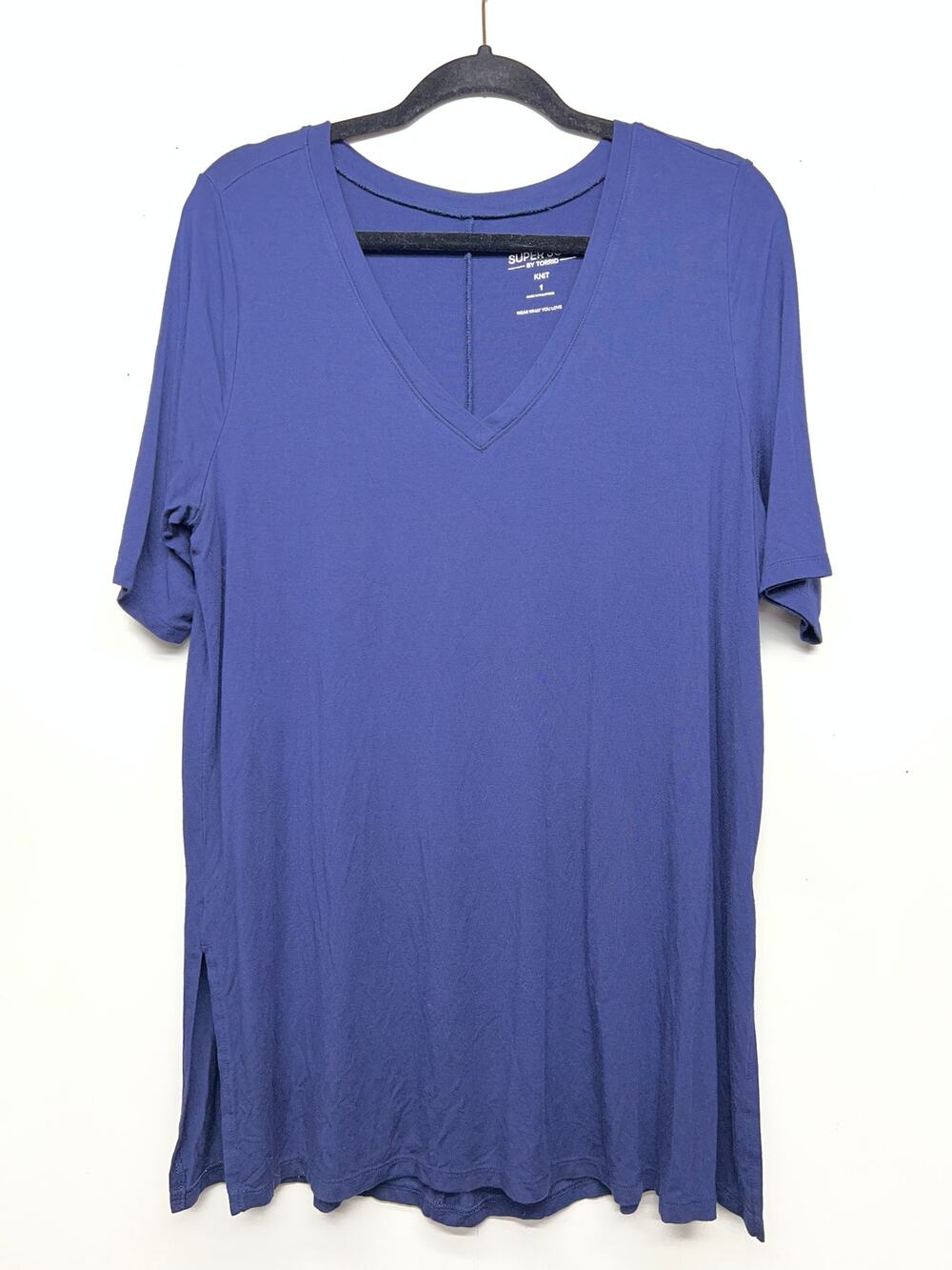 Torrid Super Soft Knit Blue Longline T-Shirt Womens 1X Stretch Casual Loungewear